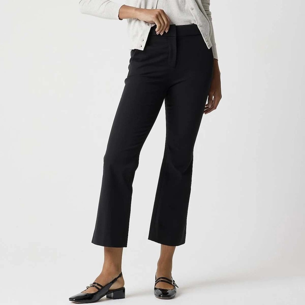 Cropped Flare Trousers Cotton Blend Workwear Size 14 J.Crew Women Black - Picture 1 of 9